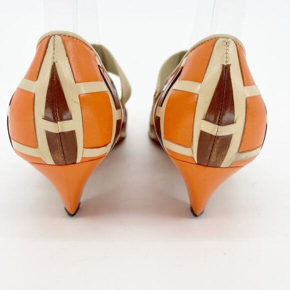 Vintage Retro Miu Miu Orange Tan Brown Woven Pointed Toe Mary Jane Pump IT 36 - Picture 7 of 11